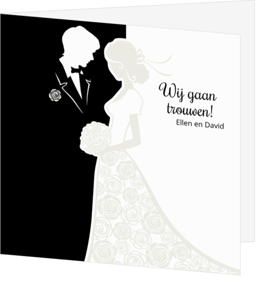 Huwelijkskaart - Sillhouet van het bruidspaar