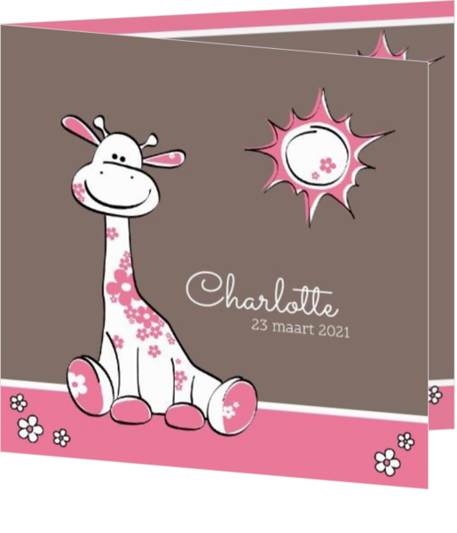 Geboortekaartjes met illustraties - kaart Roze giraffe 114097BA