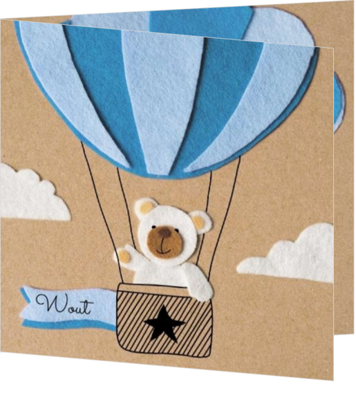 Geboortekaartjes met illustraties - kaart Beertje in blauwe luchtballon 114364BA