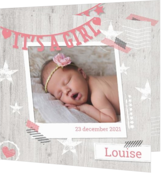 Sterren geboortekaartjes ontwerpen - kaart Polaroid met slinger 317021B