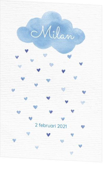 Geboortekaartjes ontwerpen met wolkjes - kaart Hartjesregen 317048B