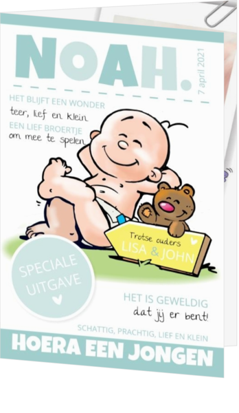 Geboortekaartjes met illustraties - kaart Baby Magazine Boy 118003