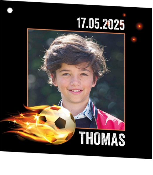Communie Geschenkkaartje Thomas - Voetbal in vlammen