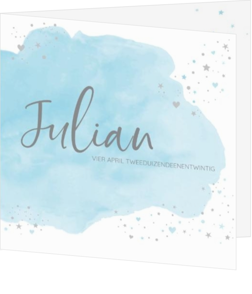 Julian - Geboortekaartje - Blauw waterverf wolkje