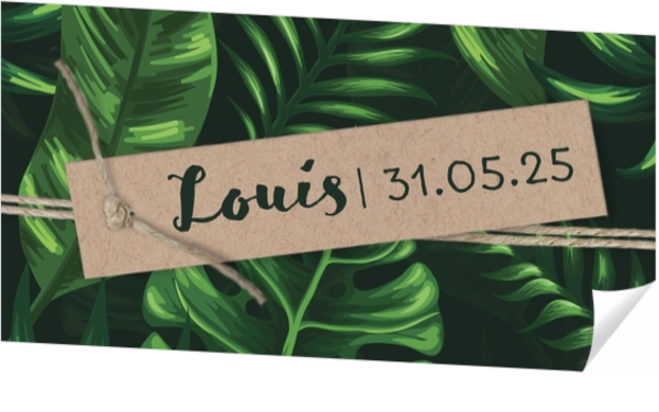 Communie Sticker Louis - Jungle bladeren met label en touwtje