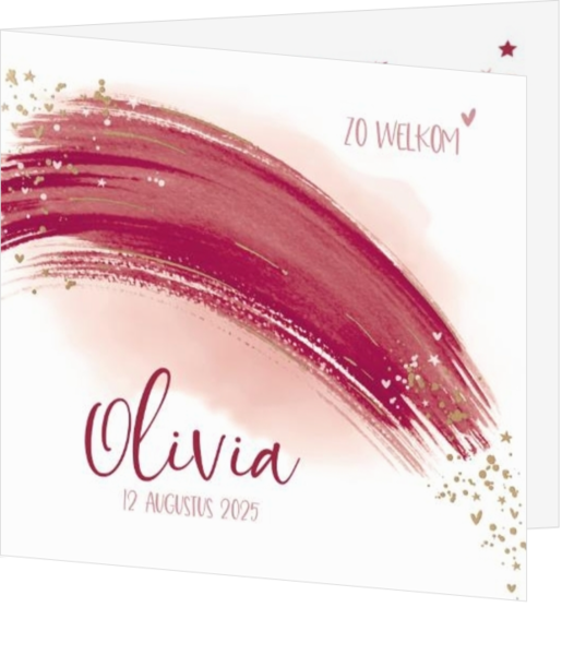 Geboortekaartje Olivia - Regenboog bordeauxrood