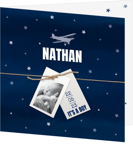 Geboortekaartje Nathan - Retro vliegtuig