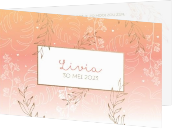 Geboortekaartje Livia - Botanisch roze