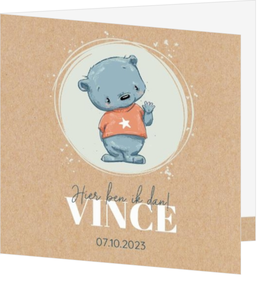 Geboortekaartje Vince - Zwaaiende knuffelbeer!