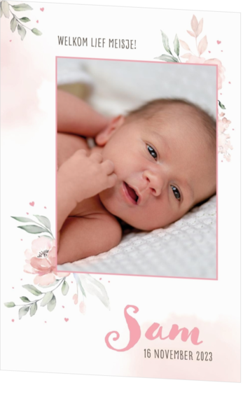 Geboortekaartje Sam - Bloemen met foto