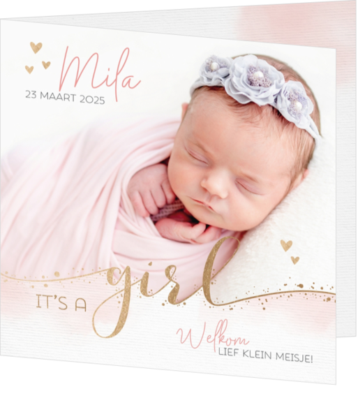 Roze gekleurde geboortekaartjes - kaart 221009-00