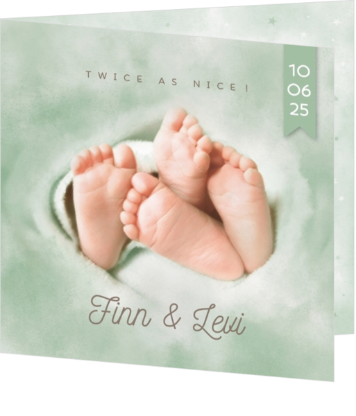 Geboortekaartje Finn en Levi - Tweeling voetjes
