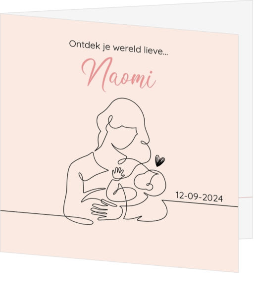 Geboortekaartje Naomi - Lijntekening moeder met kind