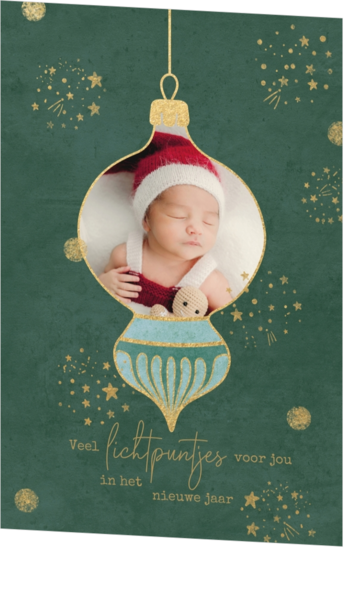 Kerstkaart - Fotokaart kerstbal en lichtpuntjes