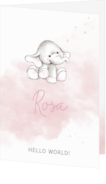 Geboortekaartje Rosa - Olifantje op roze wolk