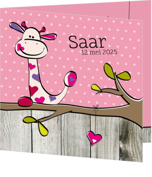 Geboortekaartje Saar - Girafje met hartjes
