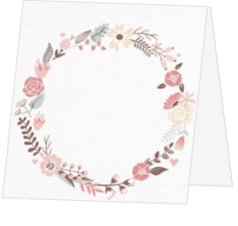Bloemen thema communiekaarten - Tafelkaart met roze bloemenkrans 164517BA