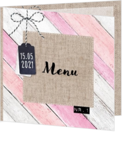 Communie menukaarten - Menukaart met steigerhout in roze tinten 164414BA