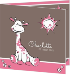 Geboortekaartjes met illustraties - kaart Roze giraffe 114097BA