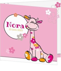 Lieve geboortekaartjes ontwerpen - kaart Roze bloemen giraffe 114125BA
