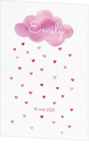Meisjes geboortekaartjes ontwerpen - kaart Hartjesregen 317011B