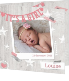 Meisjes geboortekaartjes ontwerpen - kaart Polaroid met slinger 317021B
