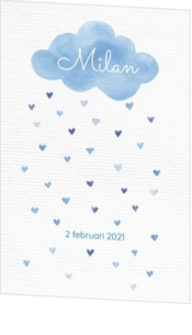 Geboortekaartjes ontwerpen met wolkjes - kaart Hartjesregen 317048B