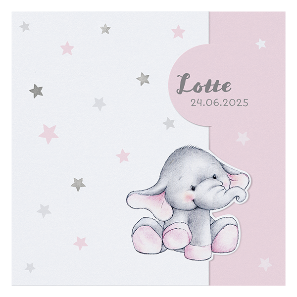 Geboortekaartje Lotte - Schattig olifantje met sterren
