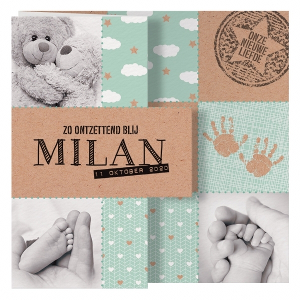 Geboortekaartje Milan - Mint met Kraft