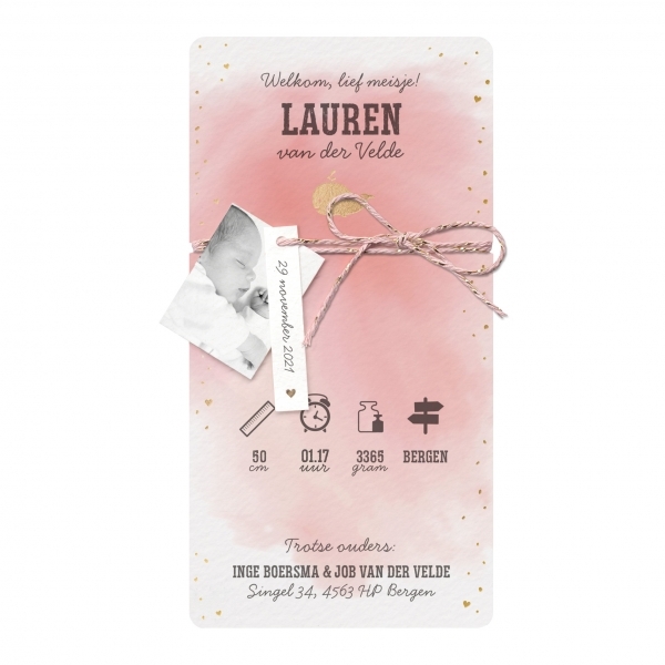 Roze gekleurde geboortekaartjes - kaart 718028