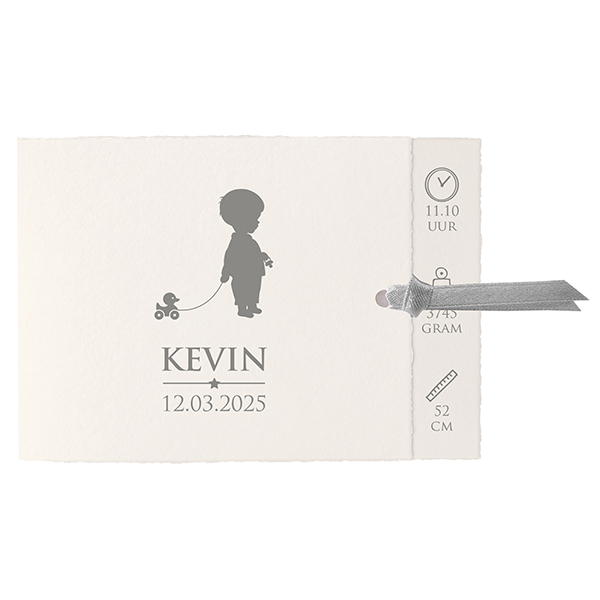 Geboortekaartje Kevin - Klassiek met lint