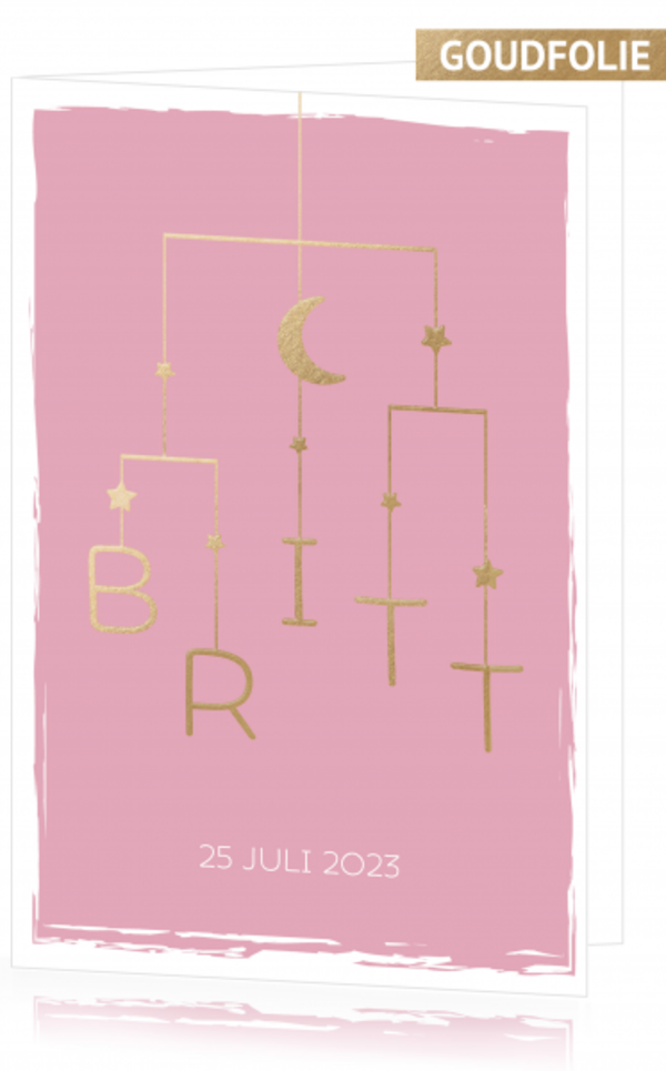 Geboortekaartjes met zilver, goud en rose folie - kaart 211036-00