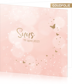 Geboortekaartjes met zilver, goud en rose folie - kaart 221016-00