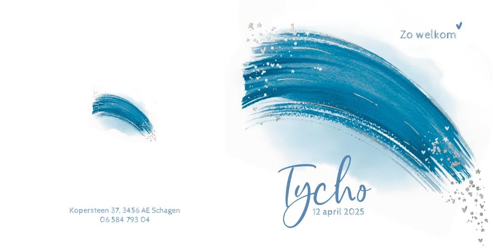 Geboortekaartje Tycho   Blauwe regenboog Achterkant/Voorkant