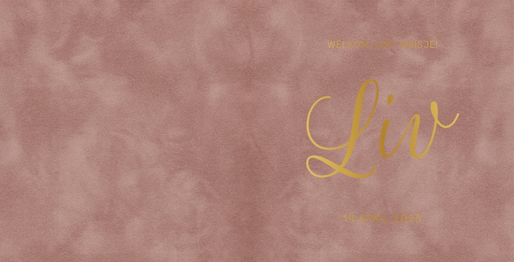 Geboortekaartje Liv   Velvet textuur met goudfolie Achterkant/Voorkant