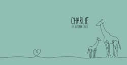 Geboortekaartje Charlie   Lijntekening Girafjes Achterkant/Voorkant