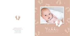 Geboortekaartje Nikki   Voetjes met foto Achterkant/Voorkant