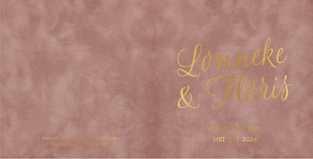 Huwelijkskaart   Velvet textuur met goudfolie Achterkant/Voorkant