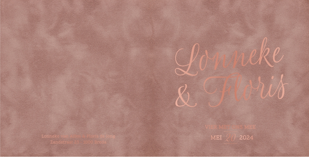 Huwelijkskaart   Velvet textuur met rosegoudfolie Achterkant/Voorkant