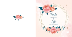 Huwelijkskaart   Aquarel bloemen met frame Achterkant/Voorkant